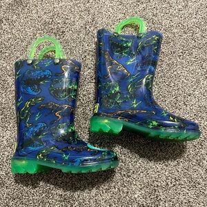 Western Chief Blue and Green Dinosaur Kids Boots